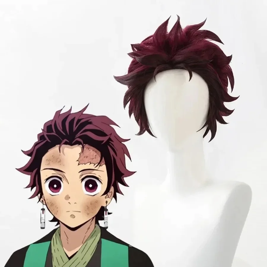 

Kimetsu no Yaiba Tanjiro Kamado Anime Cosplay Wigs Short Red Brown Synthetic Fiber Wigs for Anime Cosplay Halloween Party Props