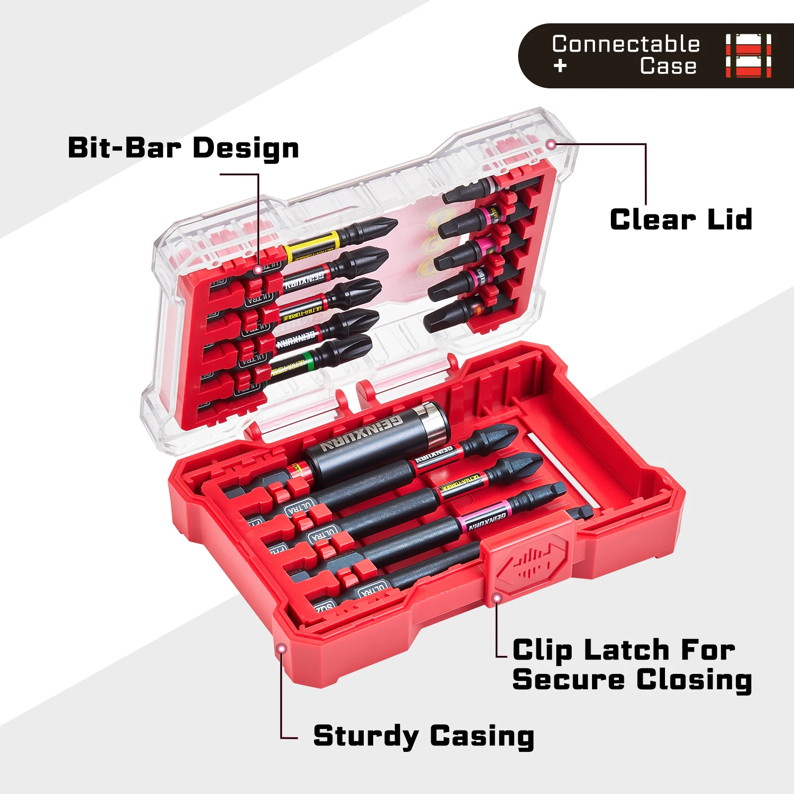 Geinxurn Ultra torque Impact Screwdriver Bit Set,Mixed Multi-Insert Bit Tips with Bit Holder, Nut Driver and Storage Case