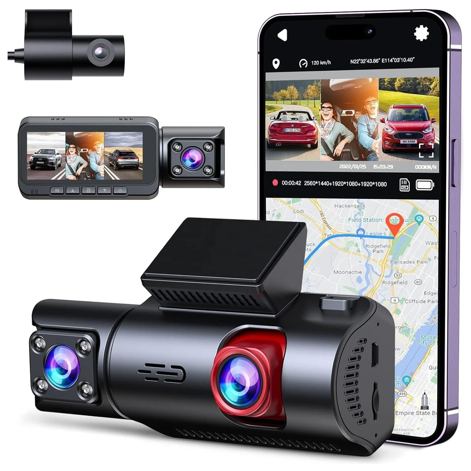 ZD80 4K+1080P+2K Motion Detection 3.16 Inch Dashcam 3Ch with 5G Wifi Autoelectronic Car Black Box Front and Rear Dash Cam 4K