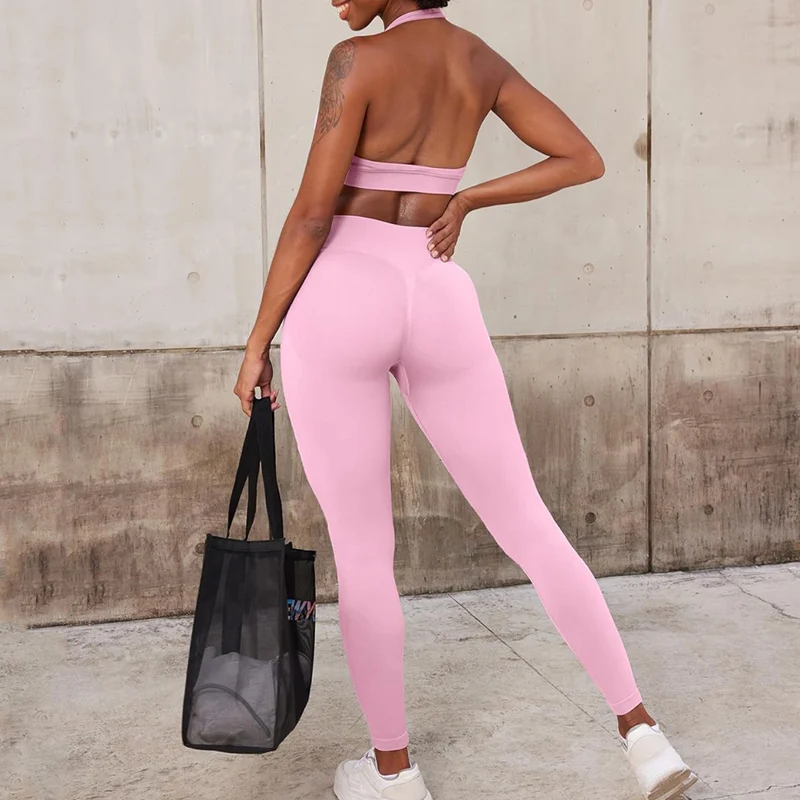 

Impact Gym Set 2pcs Women Backless Yoga Bra Top Workout Scrunch Pants Sports Suit Fitness Clothes Seamless Outfits Yoga Leggings