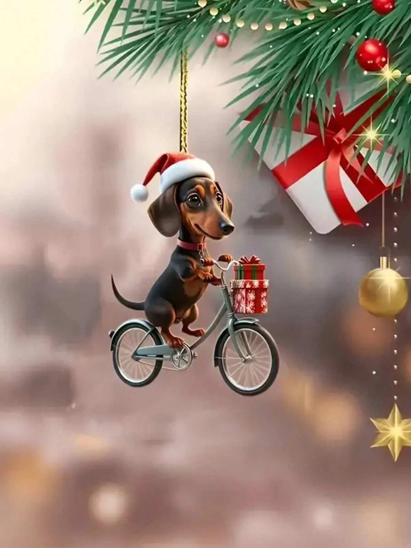 1PC acrylic dachshund Christmas decorations, flat bike puppy ornaments, car mirrors, key chains, home decorations, holiday party