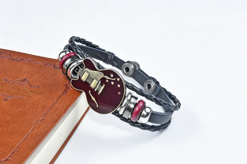Vintage Musik-Gitarren-Lederarmband für Männer Europäischer Punk-Stil Armband mit Titan-Stahlschnalle Modischer Herren-Handschmuck Geschenk – Detail 7