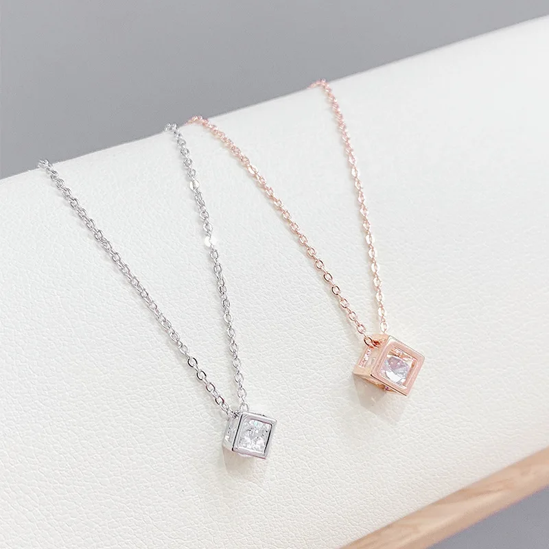 

New 925 Sterling Silver Square Zircon Necklace Personalized Charm Woman Pendant Choker Birthday Party Gift Exquisite Jewelry