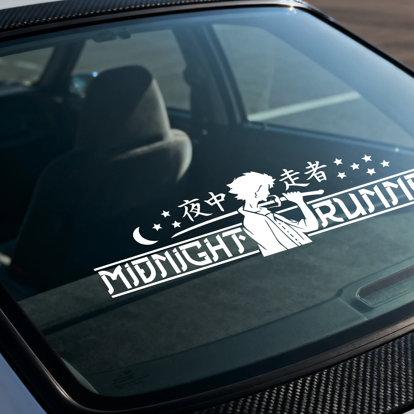 Midnight Runner Samurai Anime Car Stickers, Night Runner Decals, JDM Modified Front and Rear Windshield Decals