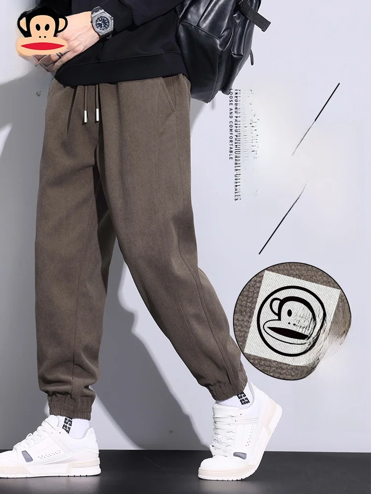 

PaulFrank Men's Fce Lined Cuffed Casual Pants Loose Fit Winter Warm Sports Trousers Cartoon Monkey Print Casual Wear