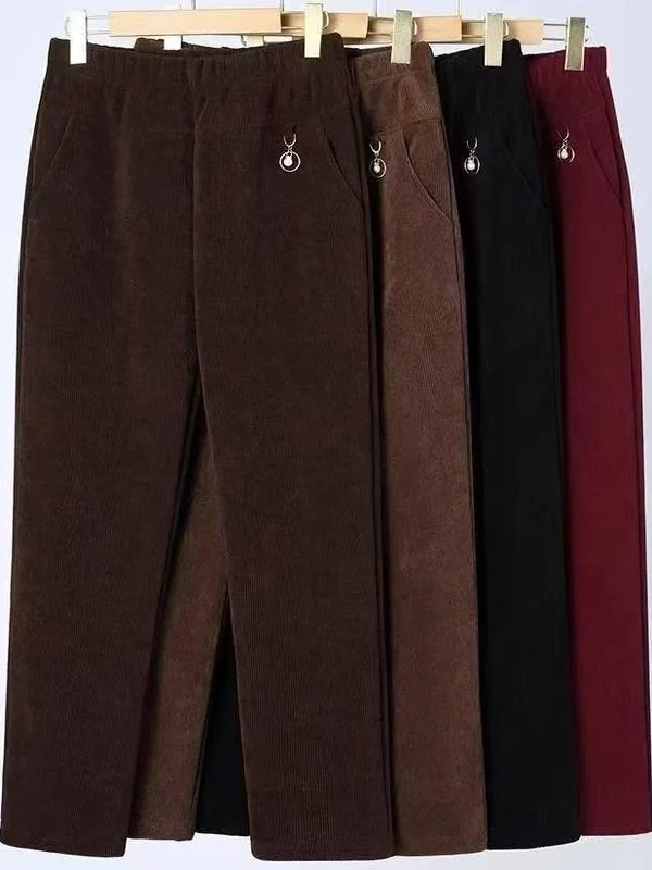 

Утепленные вельветовые брюки на флисовой подкладке с высокой талией, прямые, повседневные, для мам, больших размеров, удобные, осенне-зимние джинсы