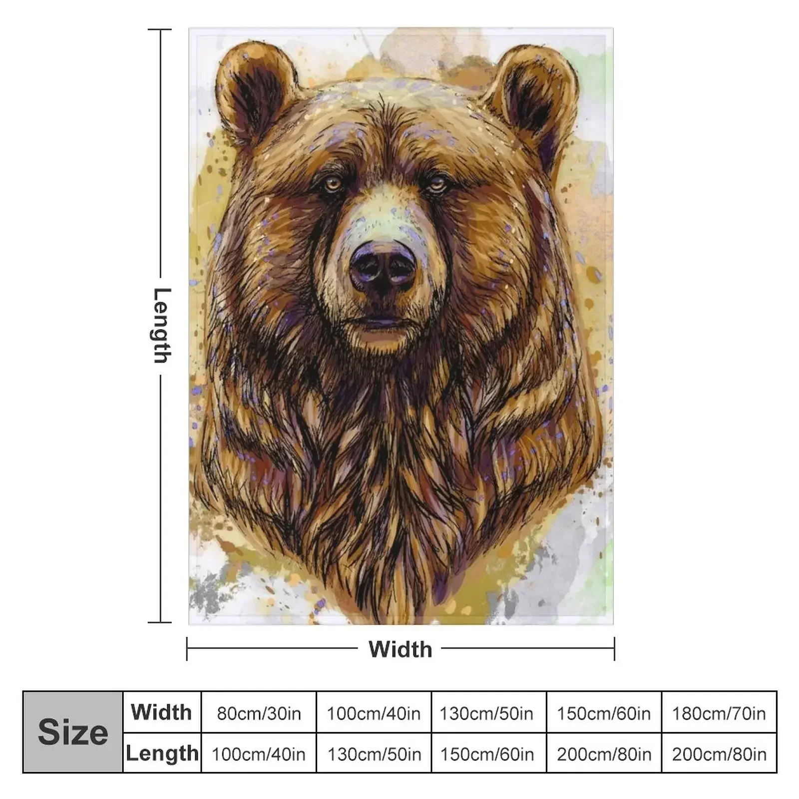 Watercolor Grizzly Bear Throw Blanket couch cozy soft plush fuzzy picnic outdoor blanket