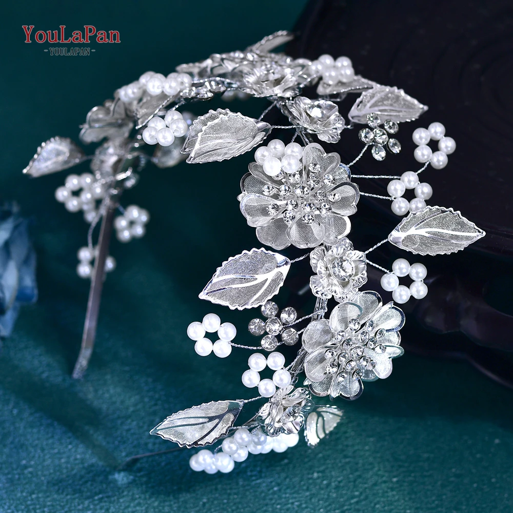 

YouLaPan Silver Color Alloy Leaf Bride Headband Alloy Flower Wedding Hairband Hair Accessories Handmade Flower Headwear HP790