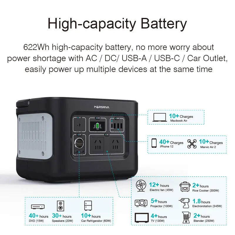 High power AC china por   600W energy power station generator With Led Light