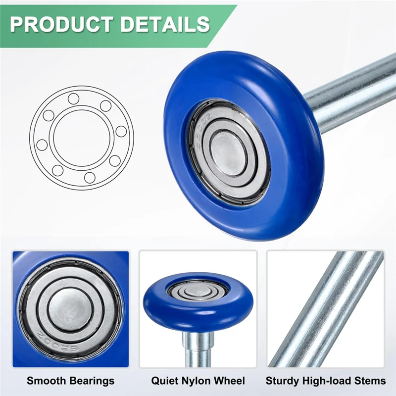 ABKS-6Pcs بكرات باب المرآب المصنوعة من النايلون، عجلات باب المرآب الهادئة 1.8 بوصة/46 مم، تحميل عالي 6200Zz 8 كرات محمل دقيق مختوم