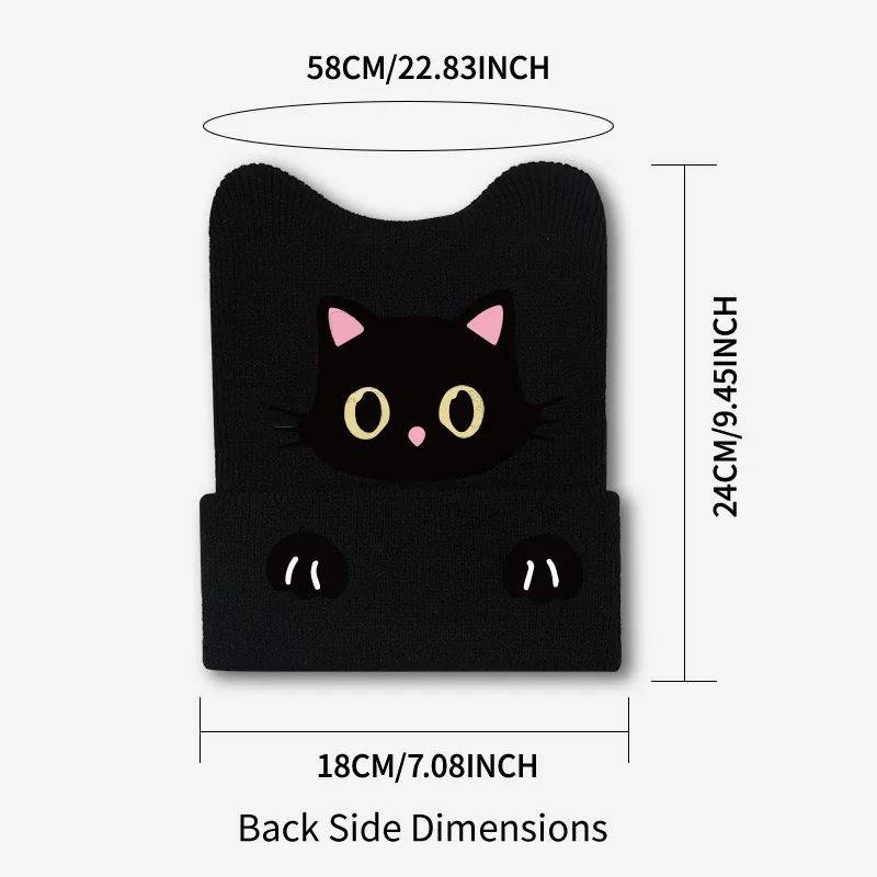 Lovely Cute Cat Ear Beanie, Black Cat Paw Graphic Print, For Daily Shopping Trip, Halloween & Holiday Casual Party