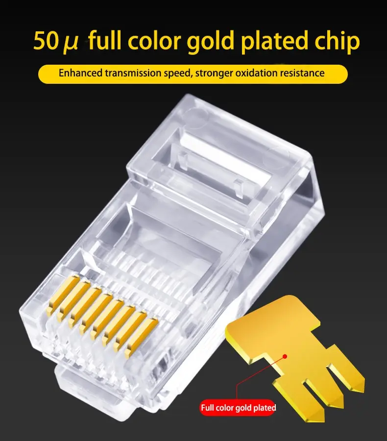 50 PCs Conector RJ45 Cat6 Conector Rede Unshielded RJ45 Perfurado Cristal Cabeça Rede Cabo