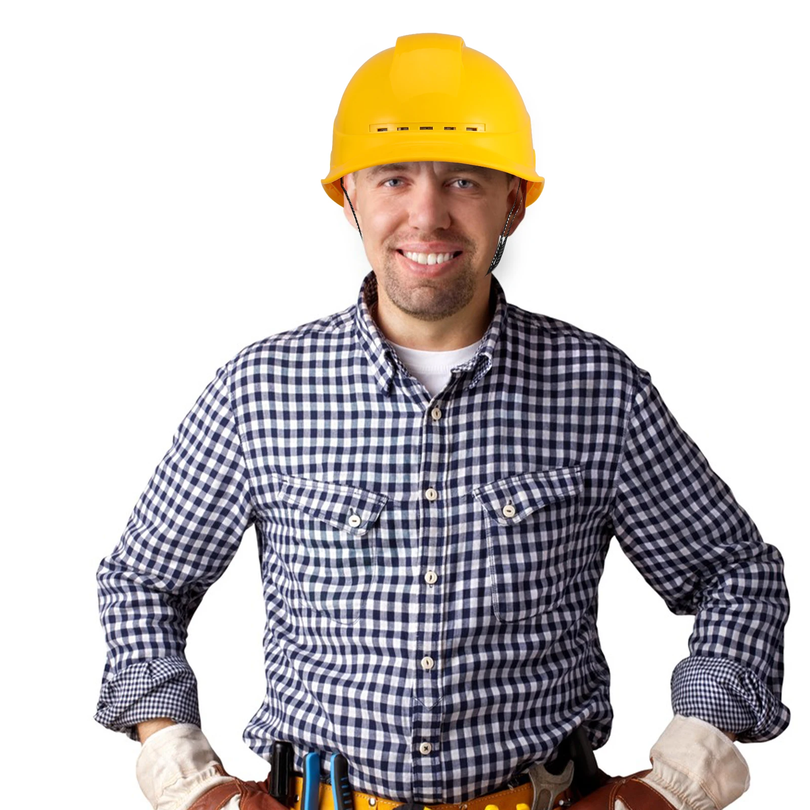 

Safety Hard Hat Outdoor Construction Thickened ABS Vented Protective Cap Adjustable Strap for Men Women