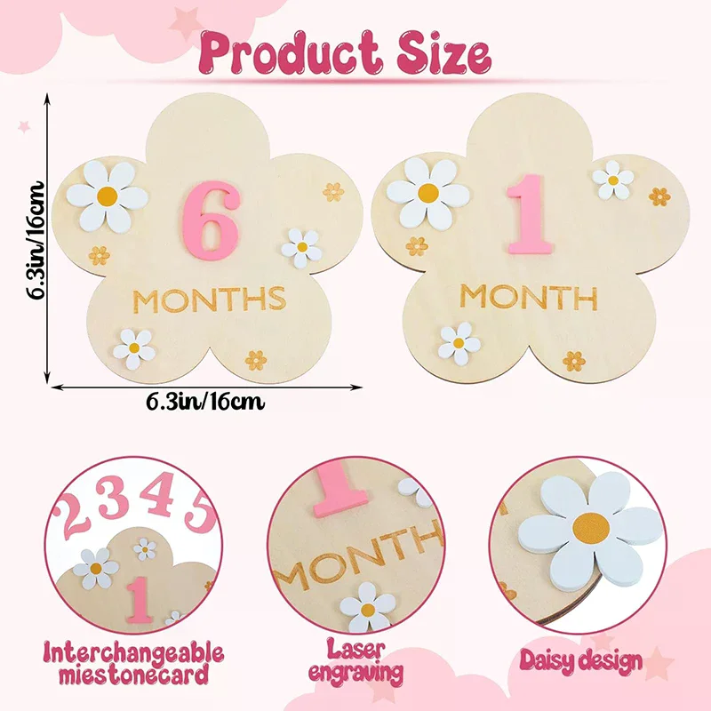 Newborn Flower Photography Accessories Newborn Photography Props Baby Accessories Milestone Wooden Sticker Shooting Props Gifts