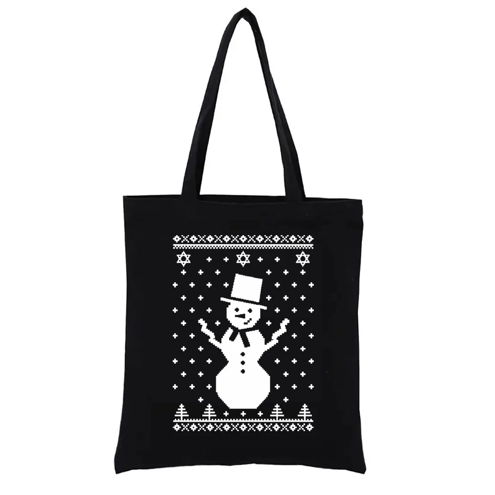 Snowman With Star of David Ugly Holiday Design Foldable Pocket Shopping Bag S Women's Handbags for Women Funny Hand Bags Shopper