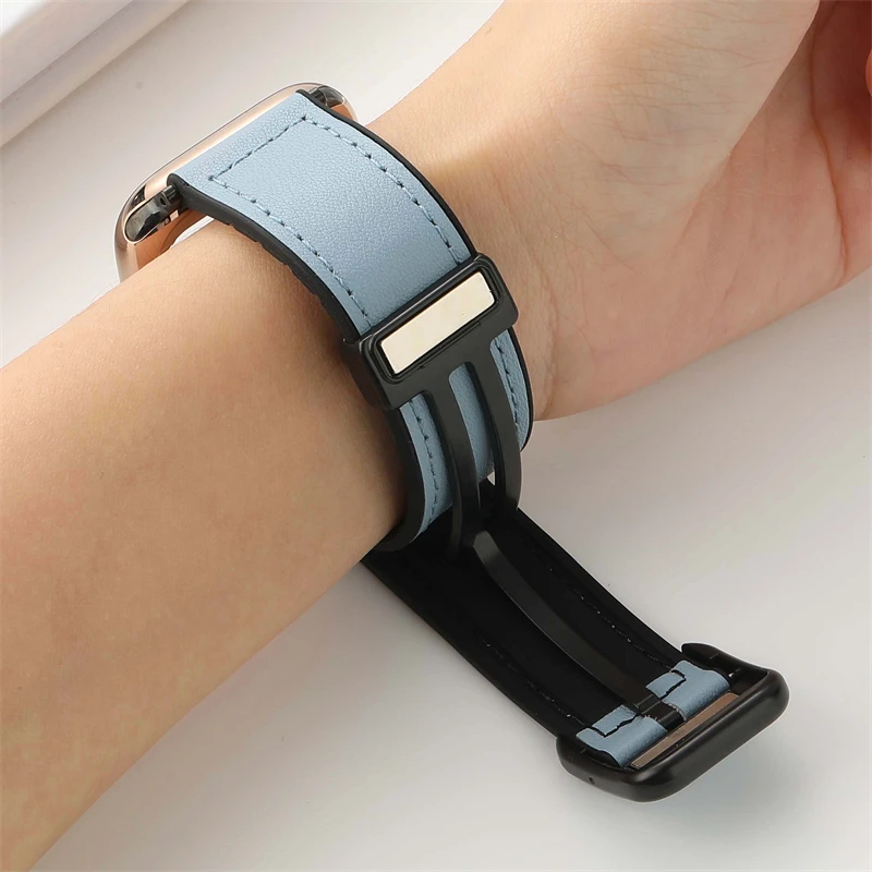 Leather strap For Apple watch Ultra band 49mm 45mm 41mm 40mm 44mm 42mm Folding Magnet bracelet iWatch series 9 8 SE 7 6 5 4 38mm