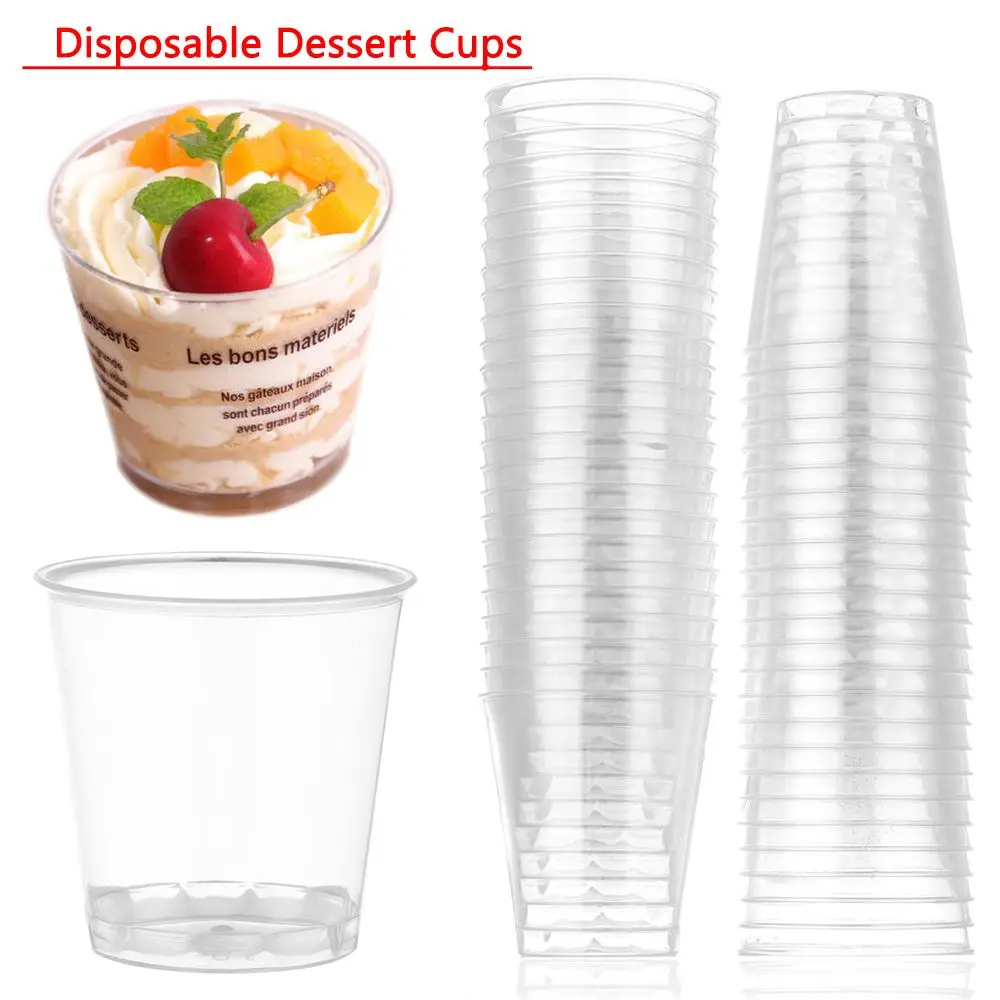 30/50X Round Reusable Plastic Shot Glasses Dessert Cups Disposable Glass Drinks