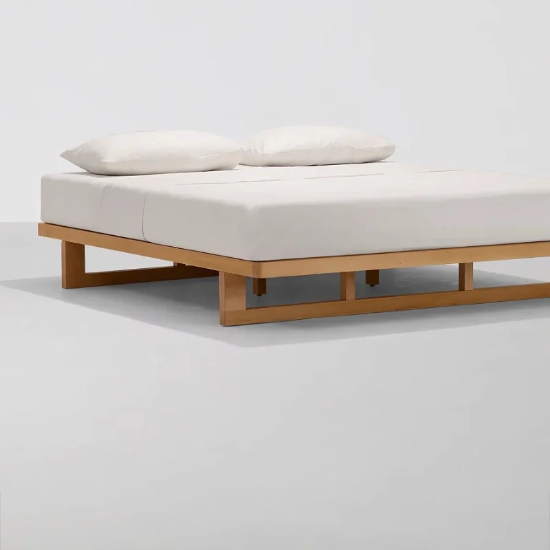bedside Solid wood double bed Japanese retro tatami bed frame