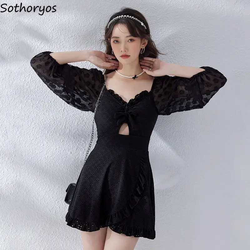 Conjunto de Bikini para mujer, traje de baño Sexy, ropa de calle elegante y fresca, moda Popular, estilo coreano, cintura alta, sólido, recién llegado, acogedor