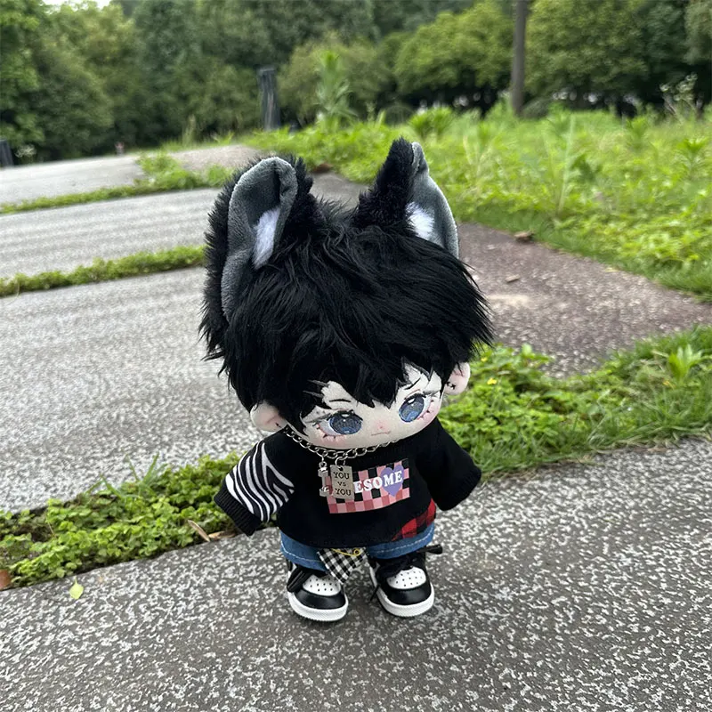 20 cm Plüsch Puppe Kleidung Handgemachte Coole Hübsche Silber Halskette Farbe Blockieren T-shirt Jeans Nette Schuhe Set Für Puppe Zubehör