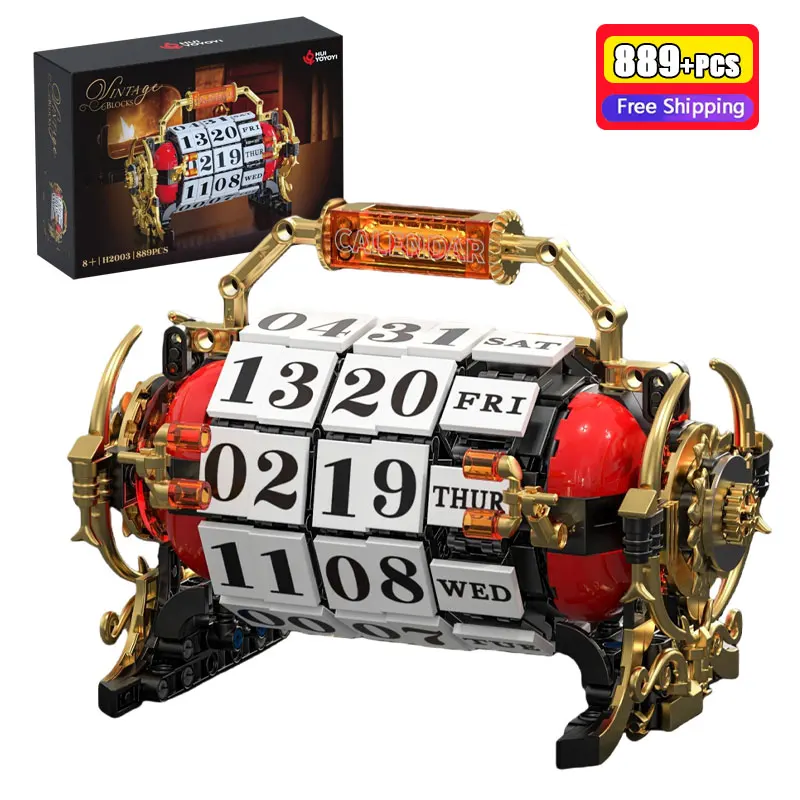 

889Pcs Retro Mechanical Calendar Building Blocks MOC Mechanical Gear Model DIY Desktop Decor Assembly Toy Gift For Adults Kids