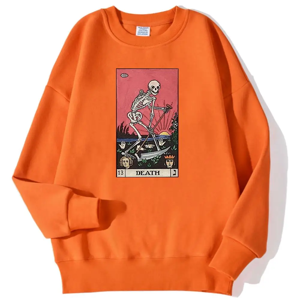 Horror Comics Death Tarot Long Prints Male Sweatshirts Autumn Kawaii Hoodies Trend O-Neck Loose Pullovers Autumn Casual Clothing