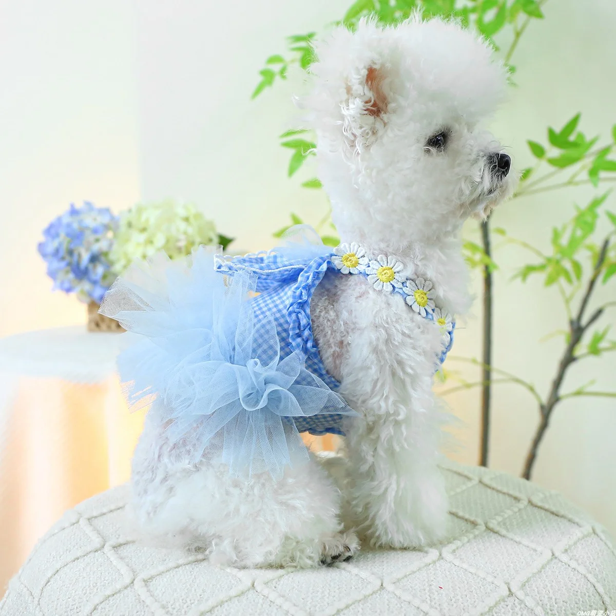 1PC Pet Clothing Cat Spring/Summer Thin Blue Rabbit Ear Gauze Dress Princess Dress Suitable for Small and Medium Dogs