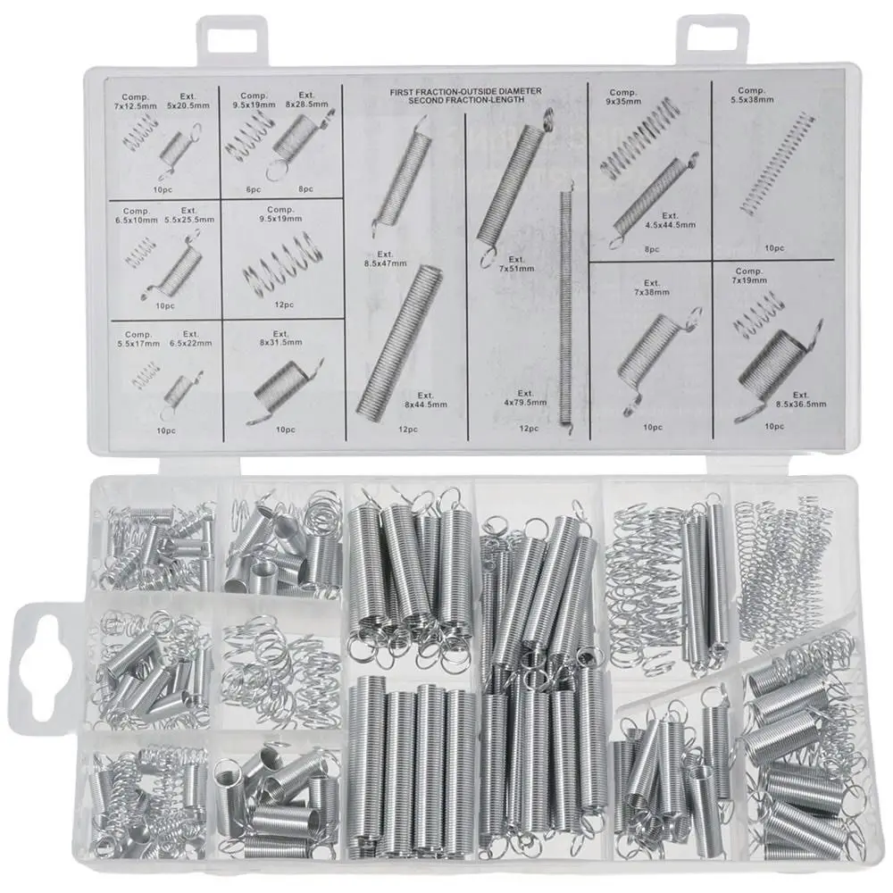200PCS Mixed Size Compression Spring Kit Boxed Stainless Steel Assortment Spring Set Silver DIY Accessories Tension Spring Kit