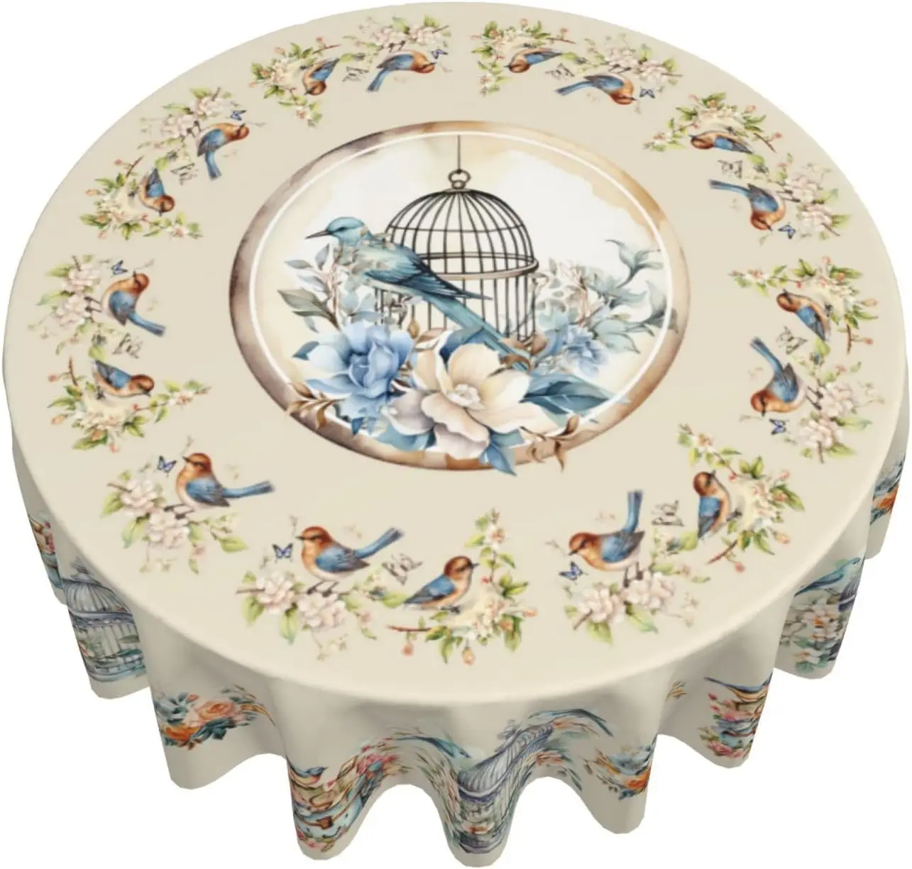 Toalha de mesa redonda com estampa de pássaros, toalha floral, toalha de mesa impermeável para sala de jantar, toalhas coloridas para cozinha, pátio.