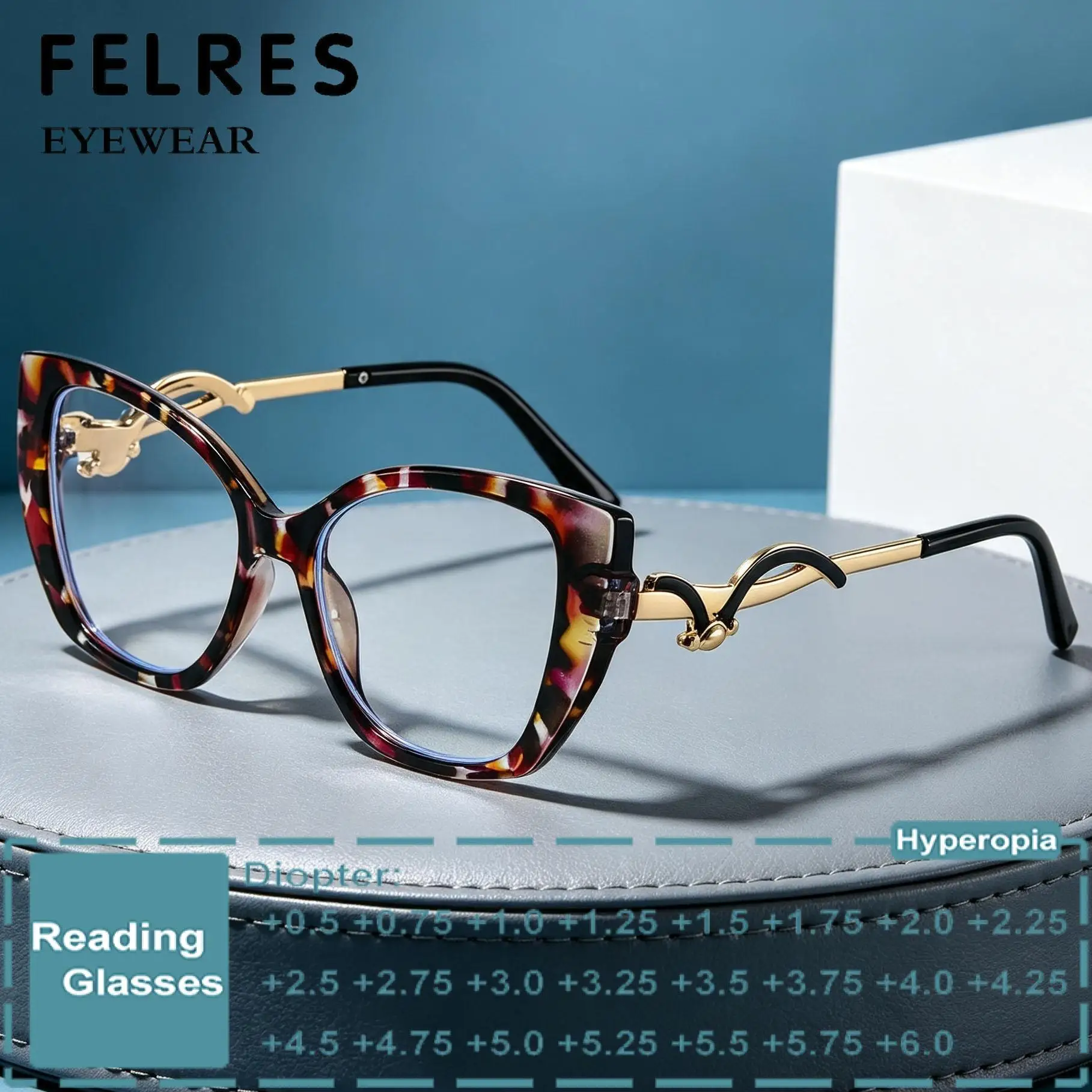 Large Frame Cat Eye Anti Blue Light Reading Glasses Women Designer Clear Optical Presbyopic Eyewear Customize Female Readers