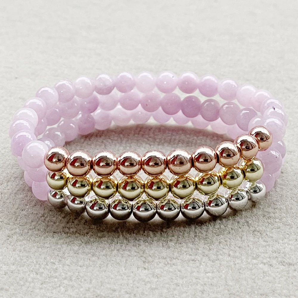 Ruberthen New Design Natural 6 MM Tanzania Kunzite Copper Beads Bracelet Womens High Quality Handmade Yoga Wrist Mala