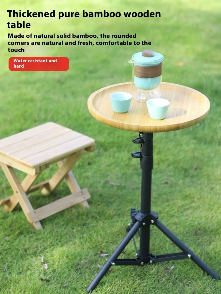 Outdoor Camping Small Table Portable Round Table Foldable Simple Coffee Table Tripod Car Home Use Solid Wood Lightweight