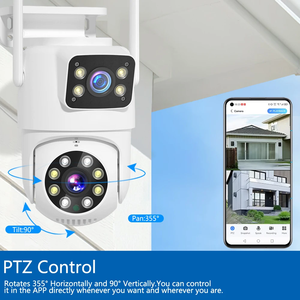 8MP 4MP Wifi Camera IP Outdoor PTZ Security Dual Lens Dual-Screen Humanoid Detection Auto Tracking Surveillance Camera EseeCloud