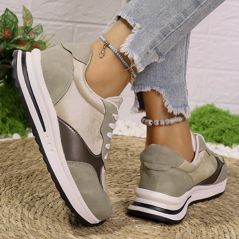2025 جديد مزيج اللون منصة أحذية رياضية النساء مريحة الدانتيل متابعة أحذية رياضية غير رسمية امرأة الموضة عدم الانزلاق سميكة وحيد أحذية التنس