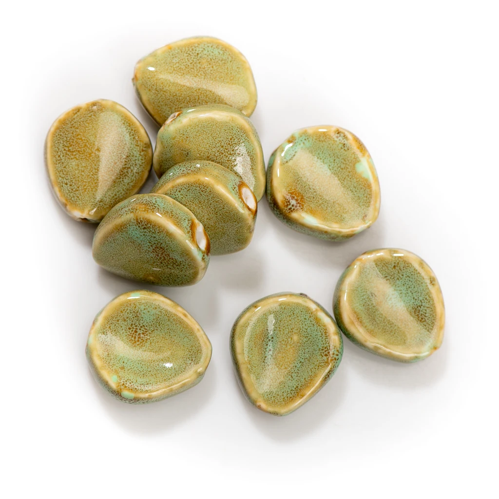 Creative 25mm Green Tea Glazed Ceramic Beads, Irregular with Shrinkage Spots, Jewelry Making Set Handcrafted TCZ197A