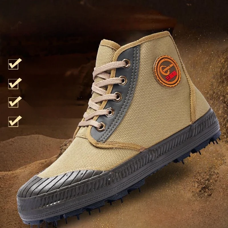 Men's Three-Proof High-Tube Waterproof Work Boots Anti-Slip Wear-Resistant Outdoor Mountain Climbing Shoes Casual Canvas Shoes