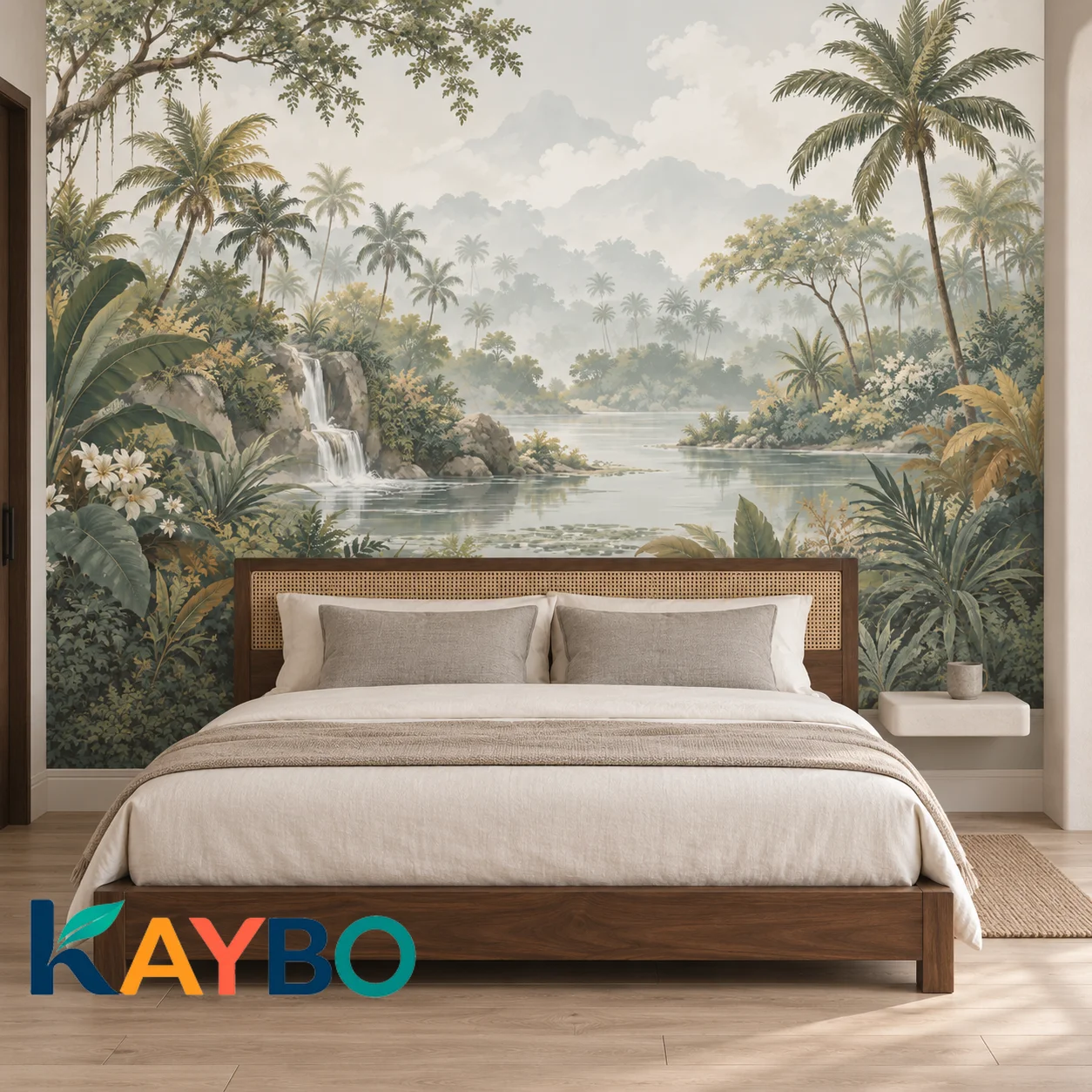 Tropical Jungle Wall Mural Waterfall Palm Forest Landscape Wallpaper Non Self Adhesive Bedroom Living Room Nature Wall Decor Art