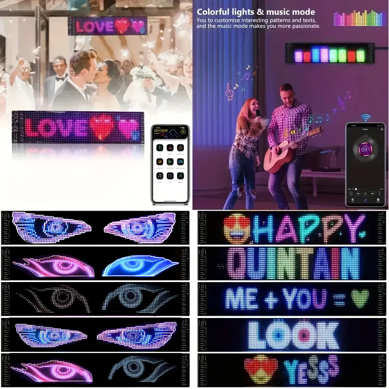 LED Matrix Pixel Panel USB 5V RGB Car Sign Bluetooth App Control Flexible Addressable Pattern Graffiti Scrolling Text Animation image 2