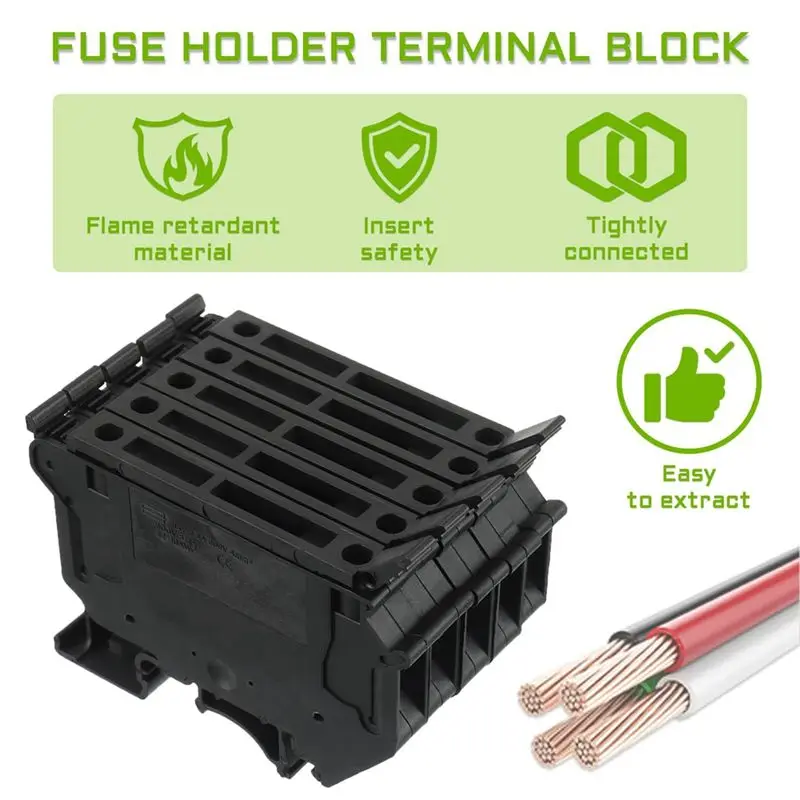 [A93Z!】 UK5-HESI UK5RD With LED DIN Rail Fuse Terminal Base Disconnect Terminal Block Screw Clip (Pack Of 6Pcs,Black) Easy To Us