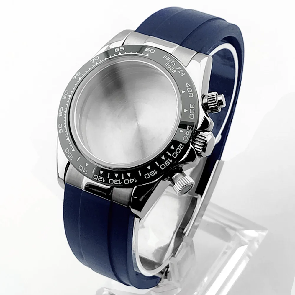 39,3-mm-Gehäuse, passend für VK63-Uhrwerk, Saphirglas, Uhrenbox, schwarz, blau, grün, rot, grau, Gummiarmband, Faltschließe, Uhrenteile, Zubehör – Detail 8