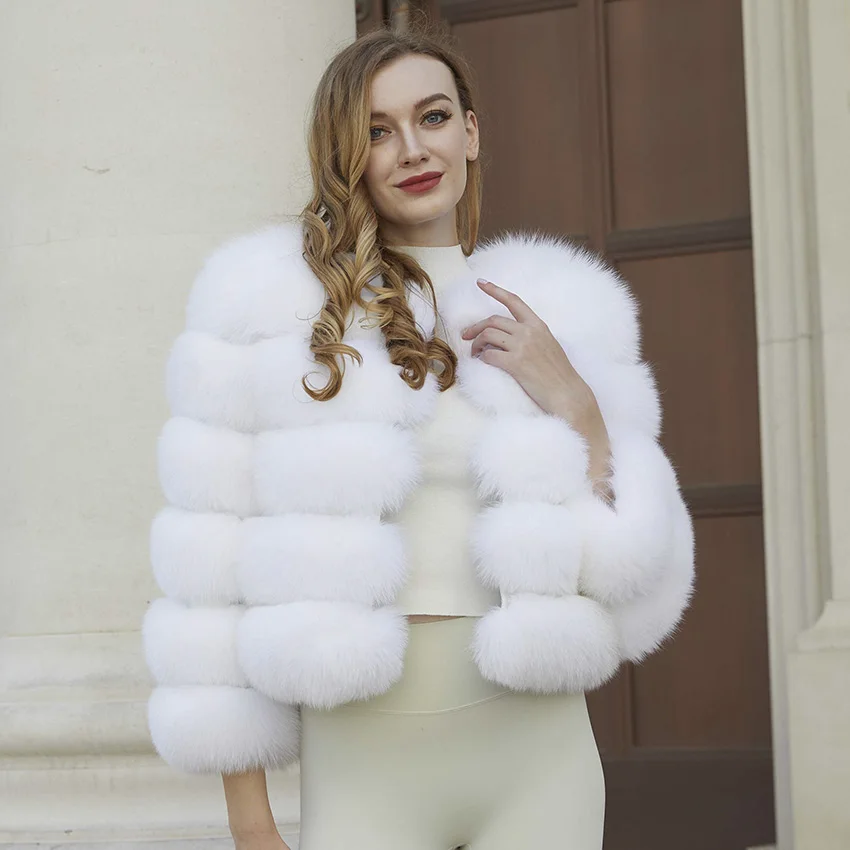 JANEFUR Real Fur Coat Women Full Sleeves 60cm Luxury Fashion Wholesale Custom Plus Size Winter Natural Fox Fur Jacket JFB1-21013