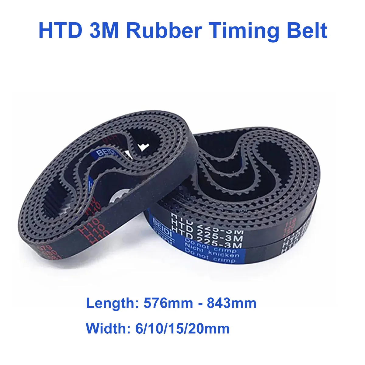 Breedte 6 10 15 20Mm Htd 3M Rubber Gesloten Loop Synchrone Distributieriem Toonhoogte Lengte 237 240 243 246 249 252 255 258 261 264 267Mm