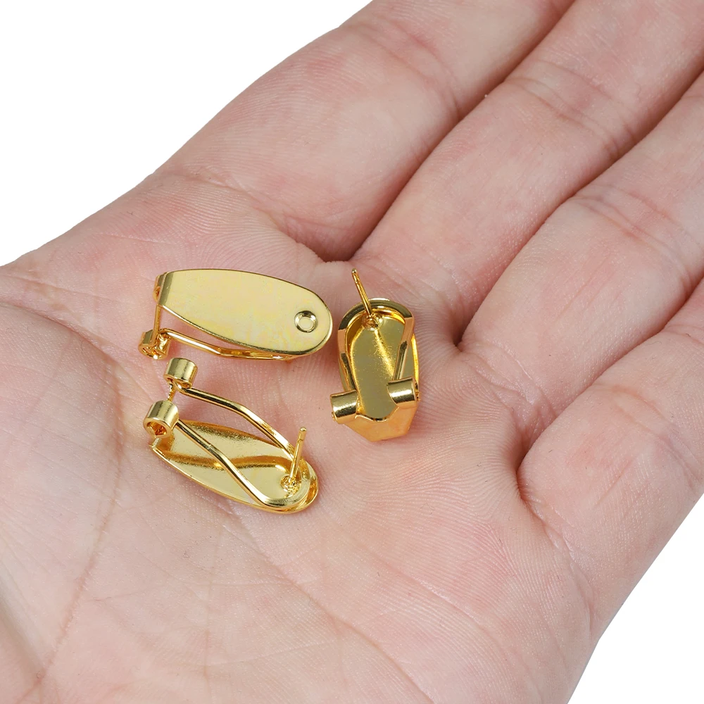 10pcs 9x20mm Earring Clip Base Brass Clip-on Earring Cabochon Cameo Setting Blank Earring Jewelry Making Components DIY