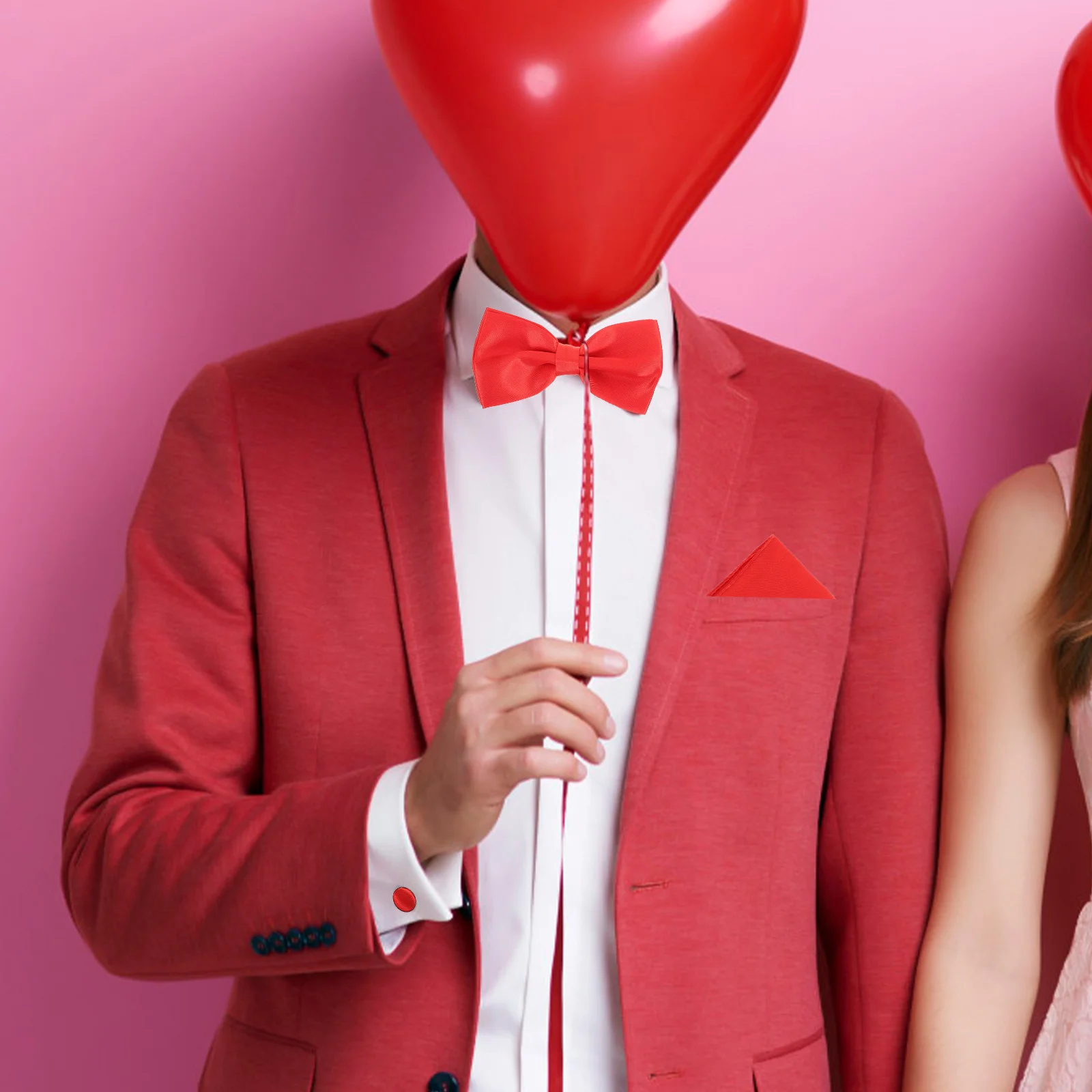 

Shiny Bow Tie Cummerbund Set Pocket Square H kerchief Cufflinks Tuxedo Studs Formal Wear Groom Accessories Red Color Mens Suit