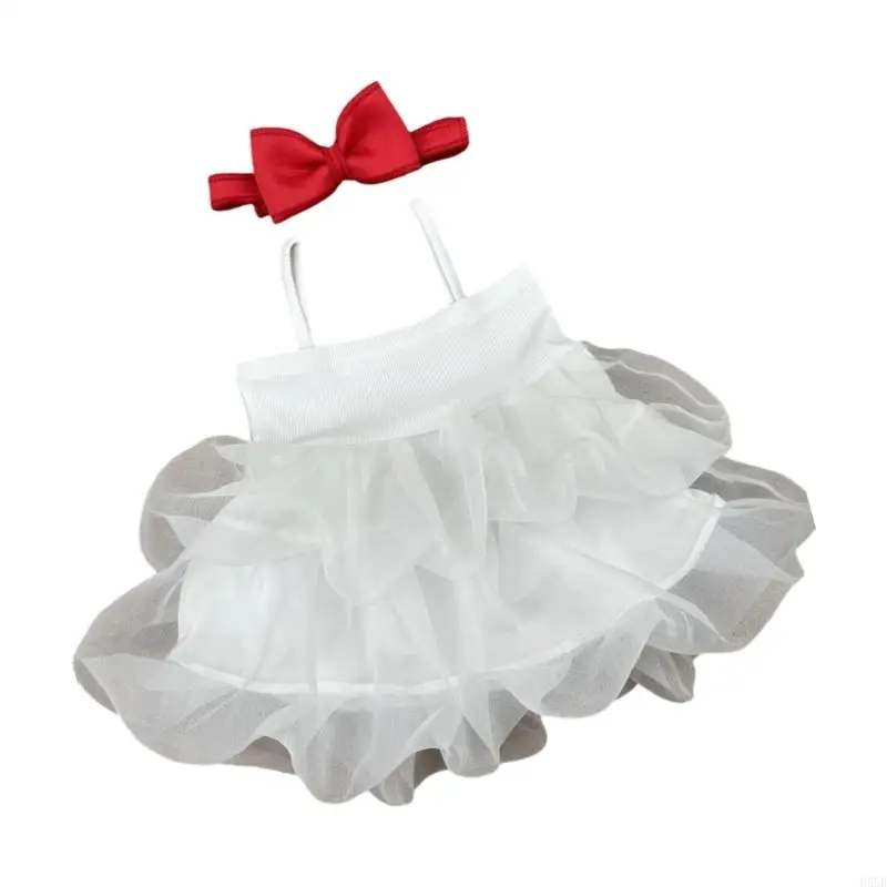 فستان H55B لحديثي الولادة مصنوع من البوليستر الناعم مع دعامة ربطة شعر على شكل فيونكة للاستوديو