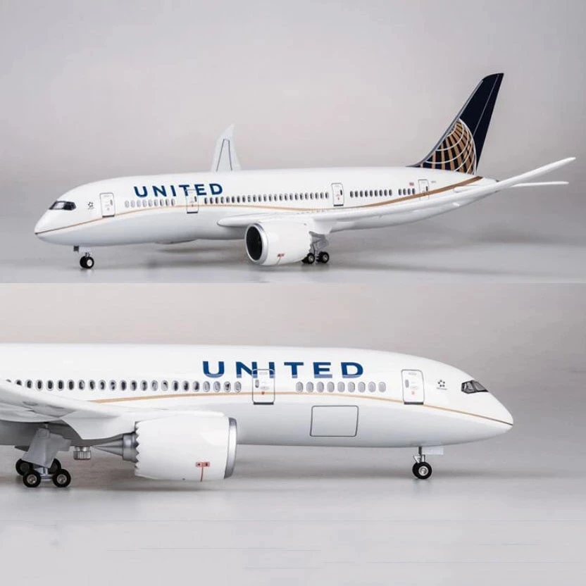 Resin Aircraft47CM B747/B777/B737/B787 series United Airlines Resin Aircraft Airbus with LED Light(Touch or Sound Control) for C