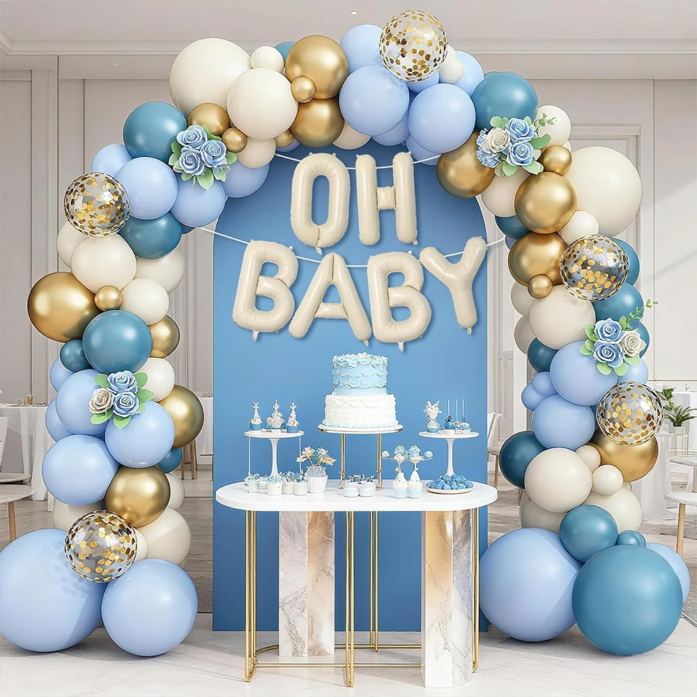 109-teiliges OH BABY Blauer Sand Weißgold Ballons Girlanden-Bogen-Set für Geburtstag Hochzeit Brautparty Heim Bar Dekoration Zubehör