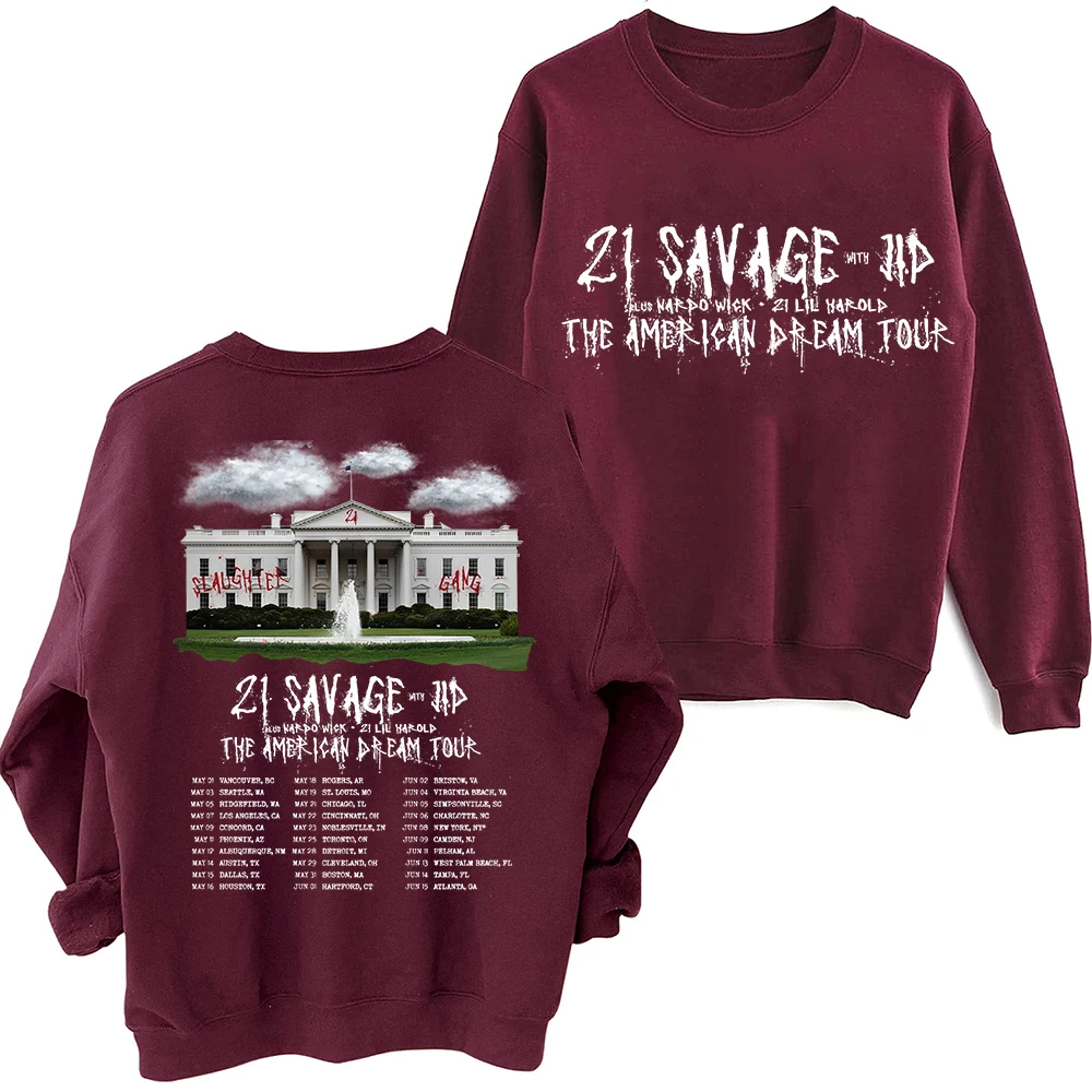 21 Savage The American Dream Tour 2024 Sweatshirt Harajuku Round Neck Long Sleeve Oversized Hoodie Fans Gift