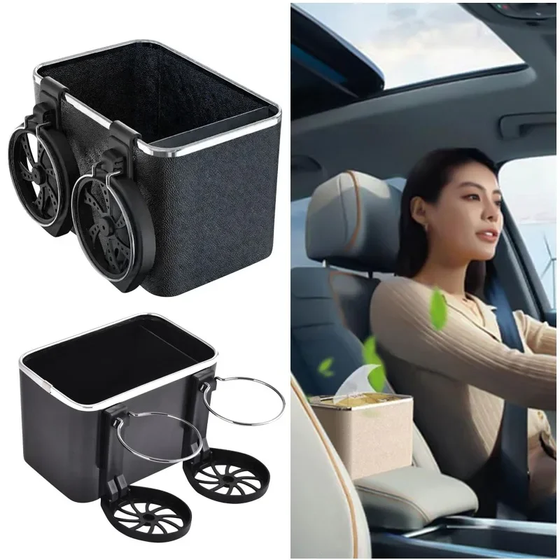GEFENSI Car Armrest Storage Box With 2 Foldable Cup Holders,Tissue Box, Car Seat Organizer, Multifunctional Organizer For Cell P