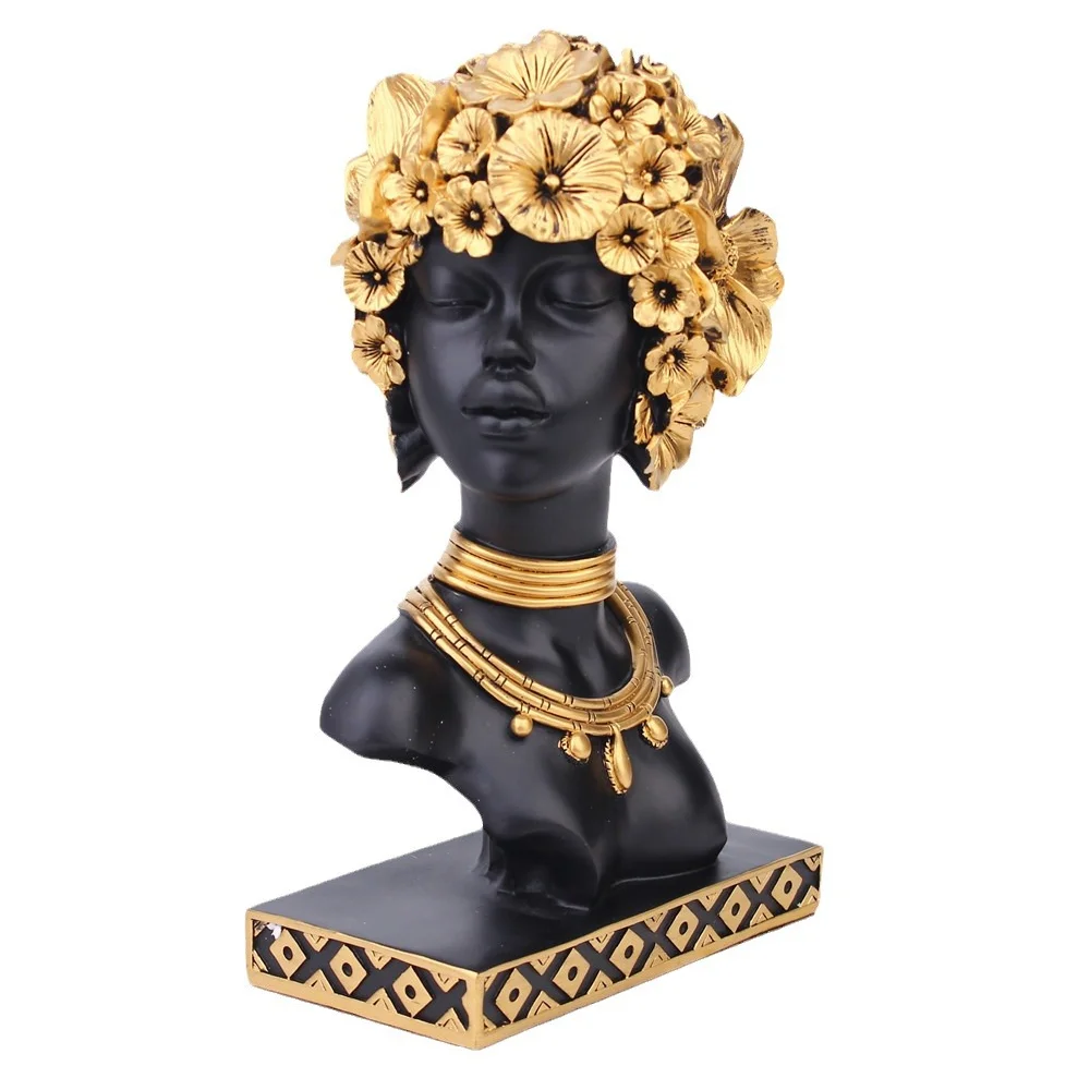 Desktop Sculpture African Girls Resin Art Statues Home Decorations Ornaments Living Room Bedroom Decorative Table Decor